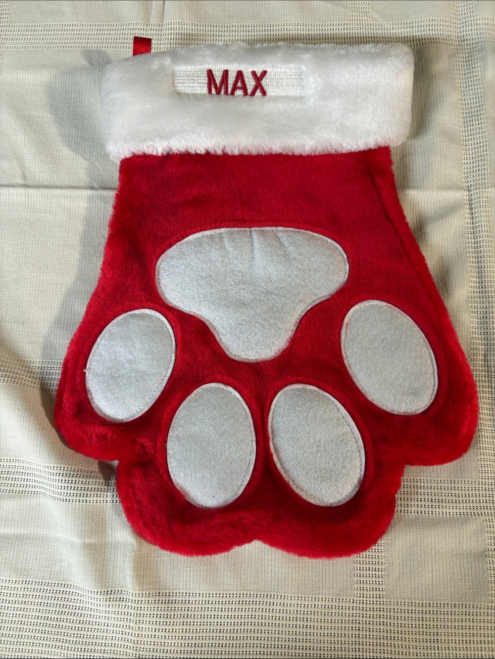Personalized Red Paw Christmas Stocking for Dogs - MAX